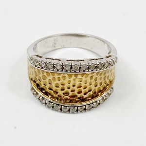 Sterling Silver & Gold Plated Cz Ring Sz 8.5